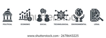 PESTEL icon set vector concept with icon of political, economic, social, technological, environmental, legal