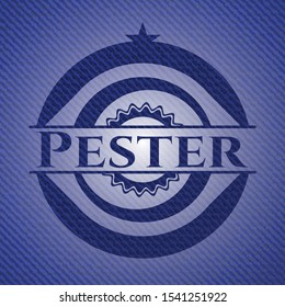 Pester emblem with jean high quality background. Vector Illustration. Detailed.
