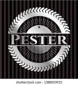 Pester silver emblem or badge. Vector Illustration. Mosaic.