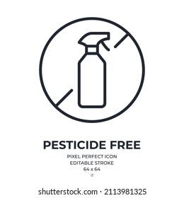 Pesticide free editable stroke outline icon isolated on white background flat vector illustration. Pixel perfect. 64 x 64.