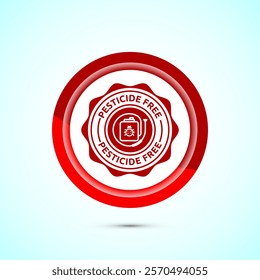 Pesticide free icon design illustration. Certified natural product sticker symbol illustration. Red color button design
