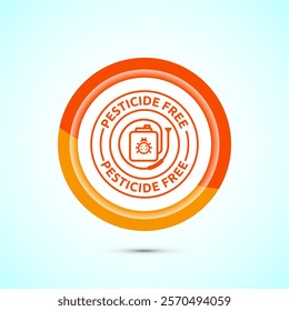 Pesticide free icon design illustration. Certified natural product sticker symbol illustration. Orange color button design