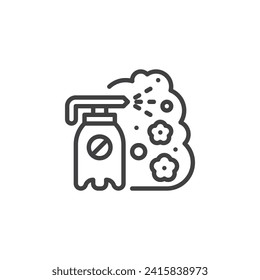 Pesticide Pollution line icon. linear style sign for mobile concept and web design. Bottle of pesticide spray outline vector icon. Symbol, logo illustration. Vector graphics