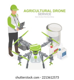 pesticide sprayer agricultural drone service set for rent smart farming to safe life technology isometric green svg