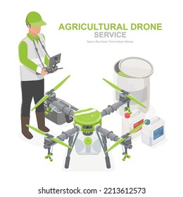 sprayer de pesticida drone servicio de drones agrícolas para alquiler cultivo inteligente a tecnología de vida segura verde isométrico