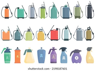 Pesticide sprayer icons set cartoon vector. Pressure garden. Lawn tank