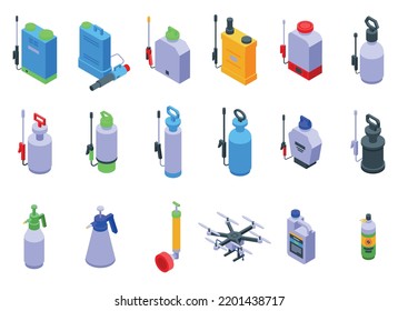 Pesticide Sprayer Icons Set Isometric Vector. Garden Pressure. Farm Tank