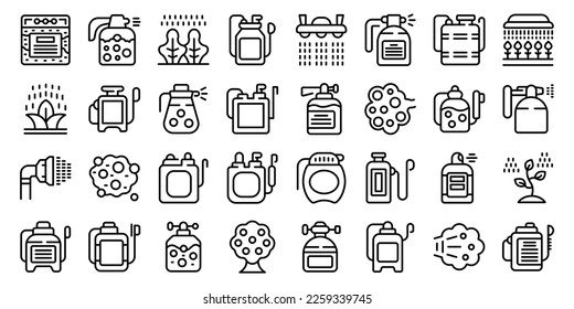 Pesticide sprayer icons set outline vector. Garden pressure. Farm lawn