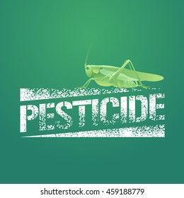 Pesticide vector logo, icon, symbol, emblem. Design element with realistic locust for pest insects control chemicals