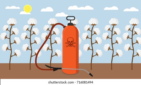 Pesticides And Chemicals Used On Cotton Plantation Flat Design