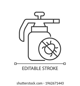 Icono lineal de plaguicidas. Sustancias destinadas a controlar las plagas. Proteger la granja y el jardín. Ilustración personalizable de línea delgada. Símbolo de contorno. Dibujo de contorno aislado del vector. Trazo editable