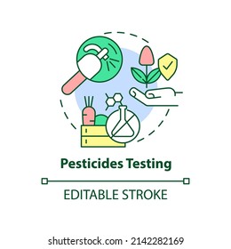 Pesticides testing concept icon. Food testing service abstract idea thin line illustration. Detecting toxic substances. Isolated outline drawing. Editable stroke. Arial, Myriad Pro-Bold fonts used