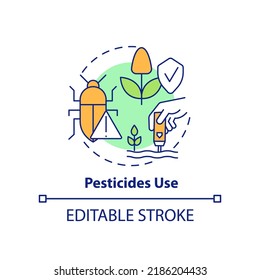Pesticides use concept icon. Pests control. Source of agricultural productivity abstract idea thin line illustration. Isolated outline drawing. Editable stroke. Arial, Myriad Pro-Bold fonts used