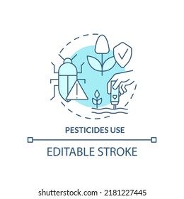 Pesticides use turquoise concept icon. Pests control. Agricultural productivity abstract idea thin line illustration. Isolated outline drawing. Editable stroke. Arial, Myriad Pro-Bold fonts used
