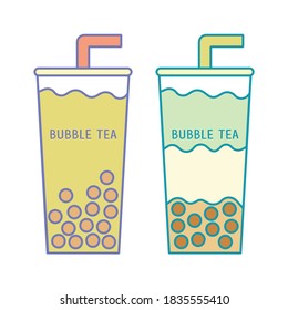 Pestle colored bubble tea vector images. Milk tea and Boba tea simple design vector.