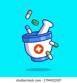 Ilustración Del Icono Del Vector De Caricatura De Pestle Y Mortero. Vector Premium Aislado Con Icono De Medicina Sanitaria. Estilo de dibujo plano