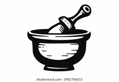 Pestle and mortar illustration vector logo,Illustration of mortar pestle simple icon logo for any design
