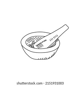 Pestle and mortar. Masher vector sketch illustration. 