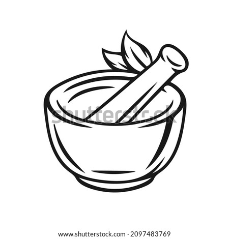 Pestle and Mortar Pharmacy icon , Herbal symbol hand drawn doodle logo ,vector illustration design template