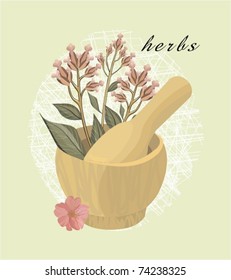 pestle for spices. herbal background