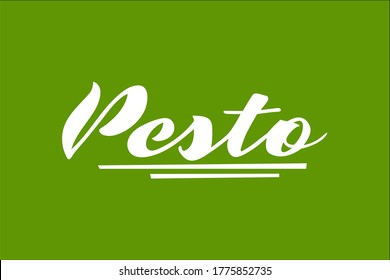 Vector de letras de pesto aislado en verde para la etiqueta de producto, etiqueta, banner y diseño de menú de restaurante
