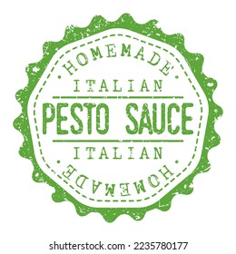 Pesto Sauce Delicious Quality Seal Fast Food Stamp Design Vector. Italian Flavour Ingredient Traditional Art.