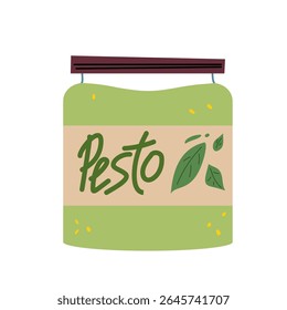 Molho de pesto em um jarro. 