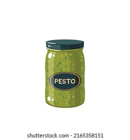 Pesto sauce jar. Vector illustration cartoon icon isolated on white background.