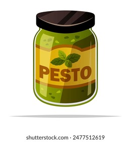 Pesto sauce jar vector isolated illustration