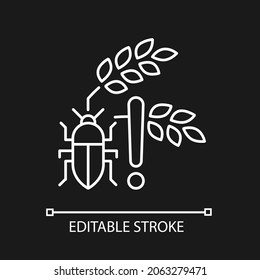 Pests danger linear icon for dark theme. Insects and diseases damage harvest. Hunger reason. Thin line customizable illustration. Isolated vector contour symbol for night mode. Editable stroke