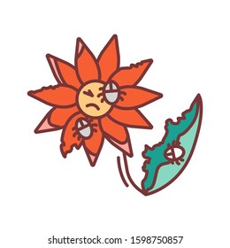 Pests and diseases in flower color line icon. Bacterias that destroy and kill the plant. Pictogram for web page, mobile app, promo. UI UX GUI design element. Editable stroke.