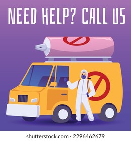 Pests and insects control company banner or poster template, flat vector illustration. Pests control and disinsection treatment advertising banner design.