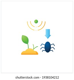 Icono plano de eliminación de plagas y malezas. Tareas de las máquinas agrícolas. Protección de los cultivos contra daños. Neutralización de parásitos. Concepto de agricultura inteligente. 3.ª ilustración vectorial