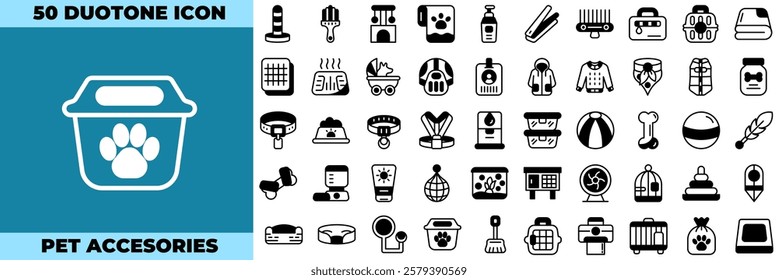 Pet Accesories Duotone Editable Icons set. Vector illustration in modern thin duotone style of pet accesories icons: cat, toy, shop, etc