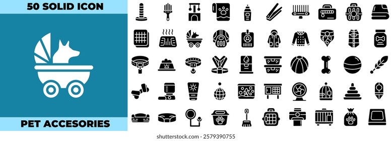 Pet Accesories Solid Editable Icons set. Vector illustration in modern thin solid style of pet accesories icons: pet, toy, shop, etc