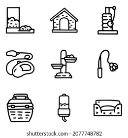 Pet accessories line vector doodle simple icon set