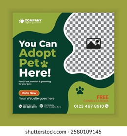 Pet adopt Social Media Post design Or pet business web and online Square banner template