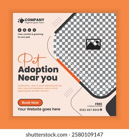 Pet adopt Social Media Post design Or pet business web and online Square banner template