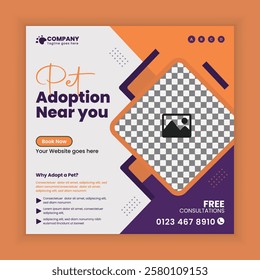 Pet adopt Social Media Post design Or pet business web and online Square banner template