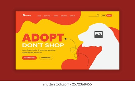 Pet adopt website homepage hero section design template and Pet healthcare grooming, food shop, website landing page user interface design