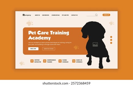 Pet adopt website homepage hero section design template and Pet healthcare grooming, food shop, website landing page user interface design