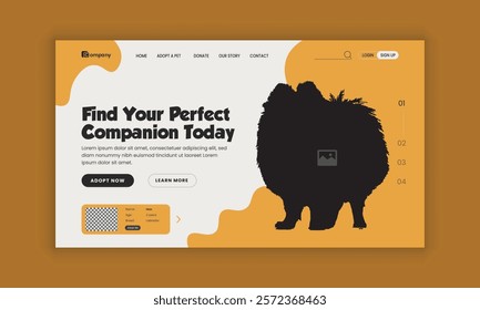 Pet adopt website homepage hero section design template and Pet healthcare grooming, food shop, website landing page user interface design