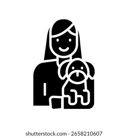 Icono plano negro de la adopción del animal doméstico para 
proyectos digitales e impresos.  Iconos limpios mínimos para App y Sitios web. Iconos modernos y sencillos para UI UX y branding