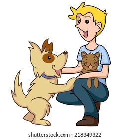 Pet adoption, cat and dog, animal lover, vector illustration