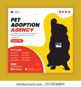  Pet adoption center social media post design or pet business web square post banner template