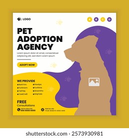  Pet adoption center social media post design or pet business web square post banner template