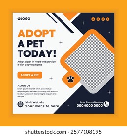 Pet Adoption, Food, and Healthcare Service Social Media Post Design or Pet Business web or online Square Banner Template