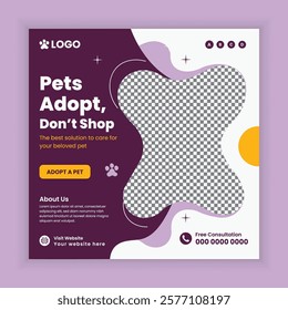 Pet Adoption, Food, and Healthcare Service Social Media Post Design or Pet Business web or online Square Banner Template