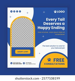 Pet Adoption, Food, and Healthcare Service Social Media Post Design or Pet Business web or online Square Banner Template