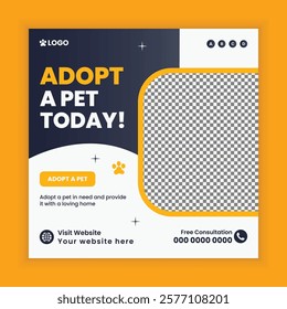 Pet Adoption, Food, and Healthcare Service Social Media Post Design or Pet Business web or online Square Banner Template